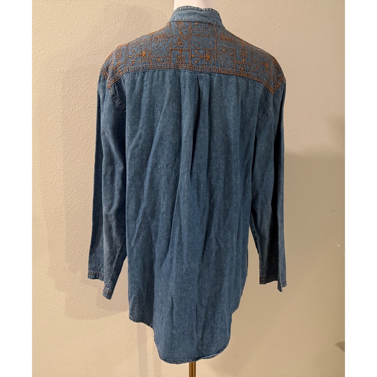 Vintage Marsha Sport Denim Western Shirt Women Embroidered Pearl Button XL View 2