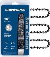 3-Pack 10 Inch Pole Saw Chain, 1/4" Pitch .043" Gauge 56 Drive Links Fits... 