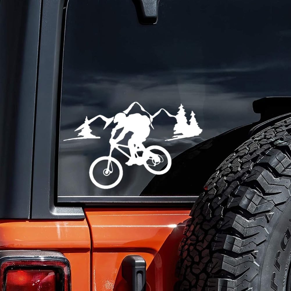 Cozy Riding On A Mountain Path Biking Decal Vinyl Sticker for Car Color: White