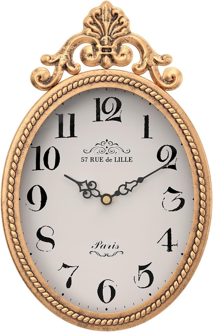 Small French Retro Decorative Wall Clock, Antique Gold Vintage OvalStyle