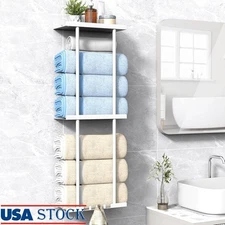 Wall Mounted Towel Shelf Vertical Storage Organizer Holder Bath Towels 2Tier
