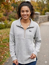 PINK Victoria's Secret 1/4 Zip Fleece Sweatshirt Gray Women's Pockets Small