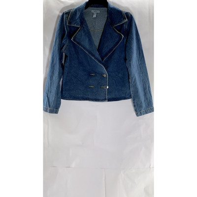 FOREVER 21 Women's Dark Blue Denim Cropped Notch Lapel
