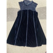 Lulus Women's Small Crocheted Lace Velvet Trapeze Swing shift Dress Navy Blue