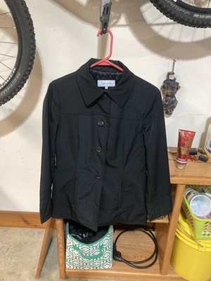 Calvin Klein Women s Black Shorter Rain/Trench Coat Button Up Petite Size XS