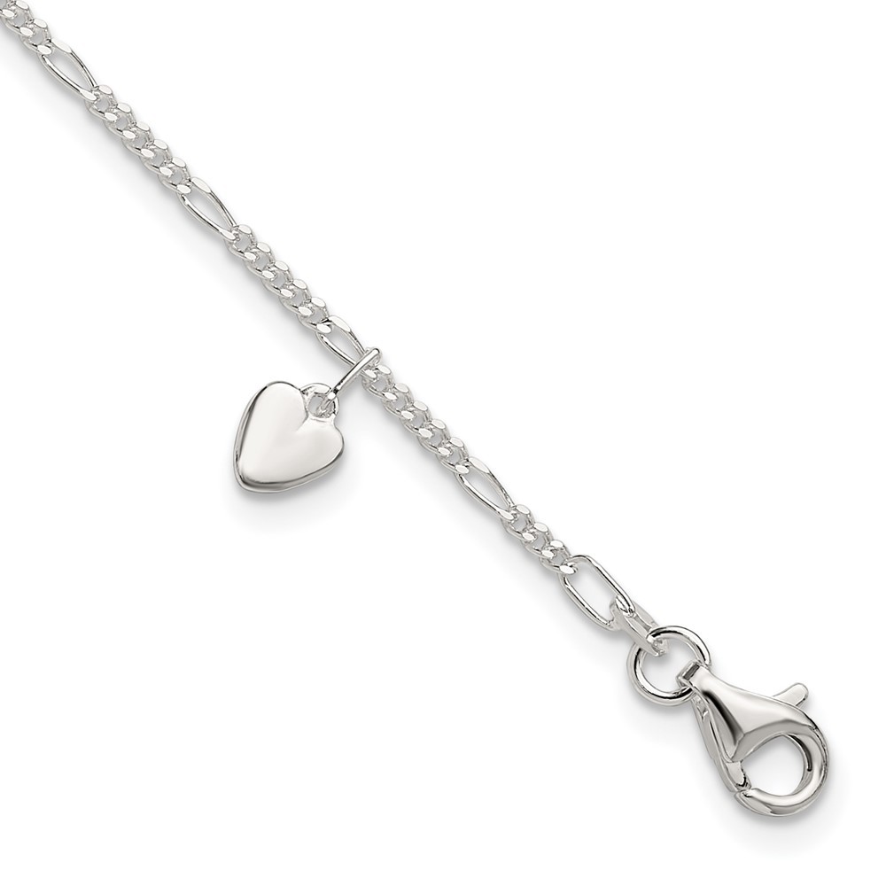 925 Sterling Silver Heart Dangle Anklet 10 Inch 2.43 Grams for Women