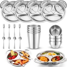 20 Pieces Kids Stainless Steel Utensils Set Include 4 Panda Shaped Plates 4