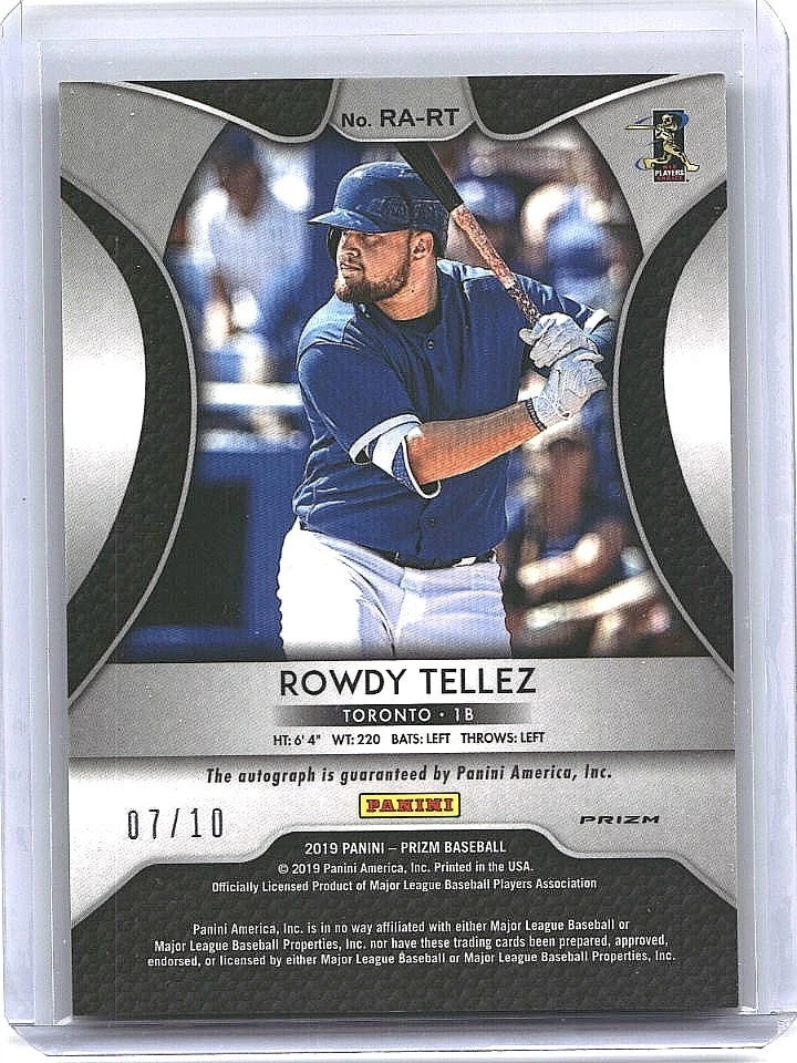 2019 Panini Prizm Rookie Auto Gold Prizm /10 Rowdy Tellez #RA-RT Auto RC Rangers - Image 2 of 2