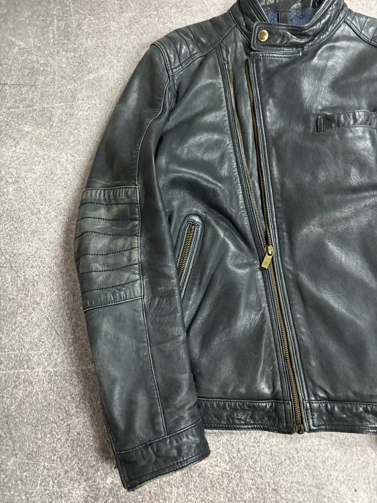 vtg 80-90s vibe rick owens type! washed biker real leather jacket thumbnail 4