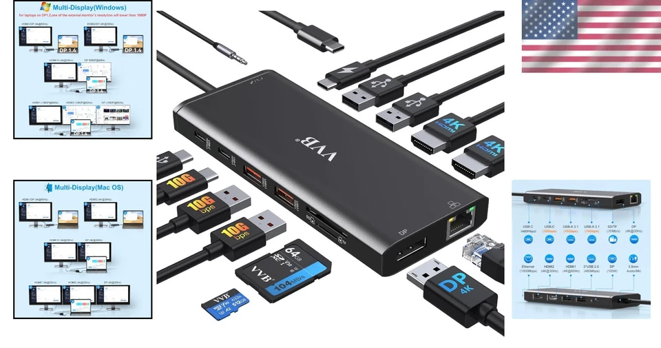 Dual Monitor USB C Docking Station HDMI DisplayPort - Image 2 of 4