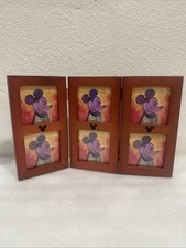 Disney Wooden Picture Frame w/ Embossed Mickey Mouse Ears Holds 6 3"x3" photos