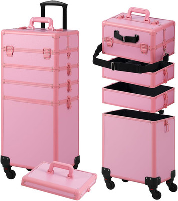 Makeup Train Case, Rolling Makeup Case with Lid, 5 in 1 Cosmetology Case on Whee