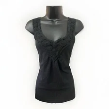 Esprit Large Black Sleeveless Top with Crochet Lace V-Neck Women’s Blouse
