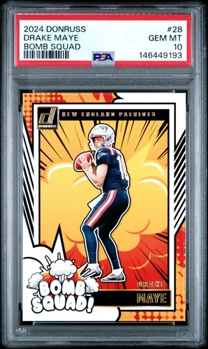 146449193 Drake Maye 2024 Panini Donruss #28 Bomb Squad Rookie RC PSA 10