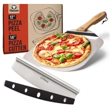 Chef Pomodoro Aluminum Metal Pizza Peel with Foldable Wood Handle for Easy St...