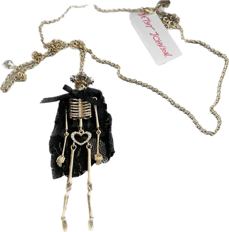 Collar colgante Betsey Johnson dorado esqueleto encaje capa pavé corazón cintura-30" Foto 4 de 4
