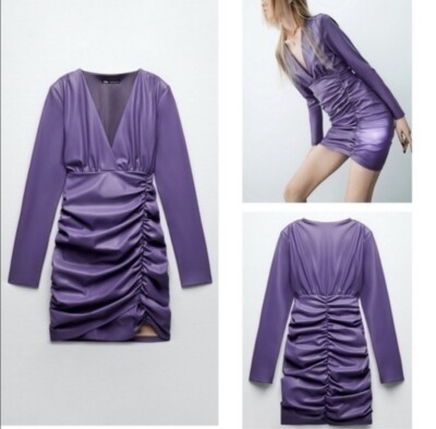 open lace back dress Miss Circle Women's Sabina Purple Leather Slash Neck Midi Dress