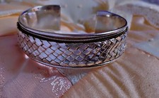 Ancien bracelet argent massif jonc ouvert tressé old french bracelet cuff silver