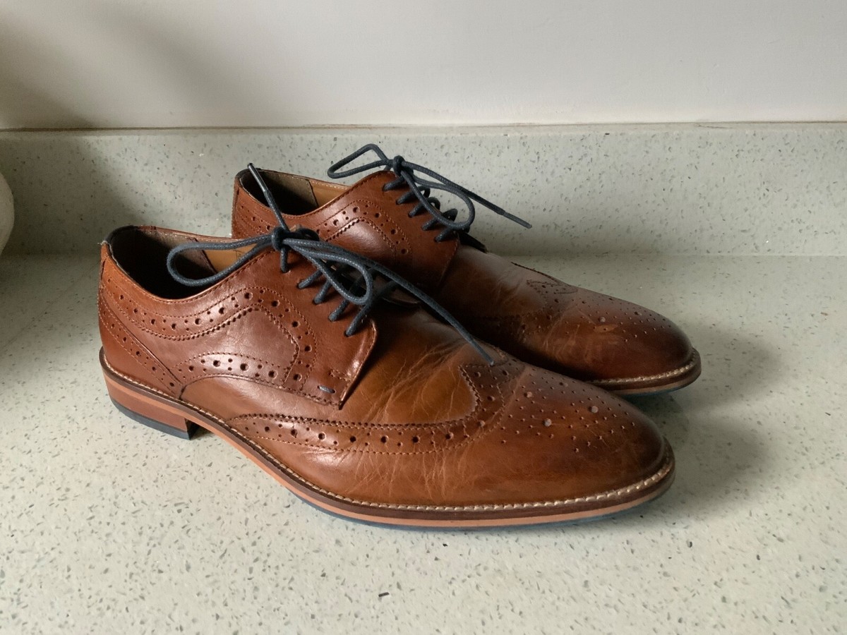 Mens River Island Tan Brogues With Blue Laces size Worn Once