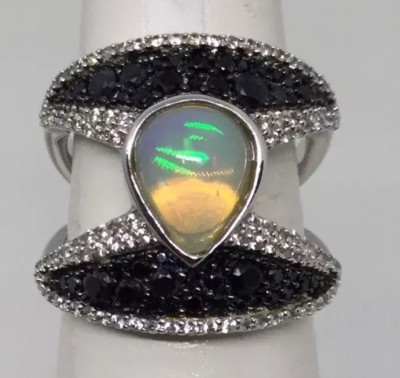 RARITIES BY CAROL BRODIE STERLING,OPAL,WHITE BLACK SPINALS RING