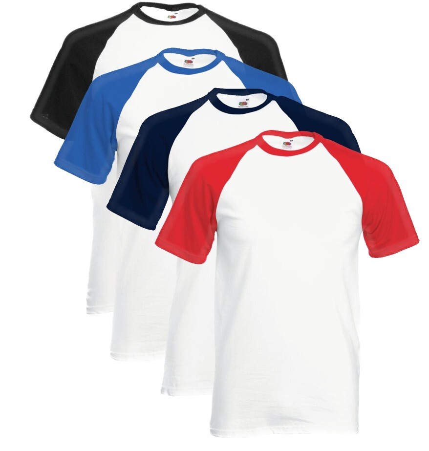 Fruit of the Loom Mens Short Sleeve Cotton Contrast Sleeve Baseball Tee  T-Shirt