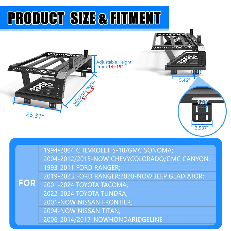 Barra deportiva antivuelco barra de plataforma para camioneta Chevy Colorado/GMC Canyon 2015-25 Foto 4 de 4