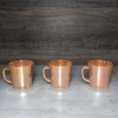 Lot of 3 Vintage Fire King Oven Ware Peach Lustre Mugs Coffee Cups D Handle
