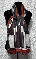 Womens Burgundy Plaid Fringe Fall Winter Neck Scarf Shawl Wrap