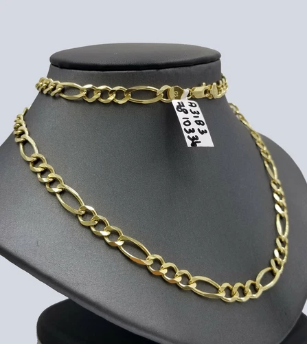 Solid 18k Yellow Gold Figaro Link Chain 7mm 22" Heavy Necklace Men Women REAL - product listing photo