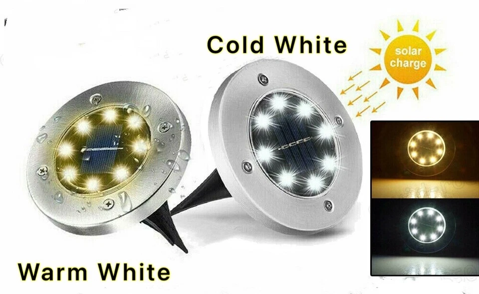 LOT Solar Ground Lights LED Outdoor Solar Disk Lights In-Ground Landscape - Image 2 of 4