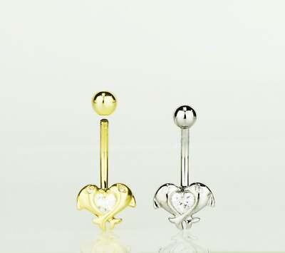 14k Yellow or White Gold CZ Dolphin Belly Body Jewelry Piercing