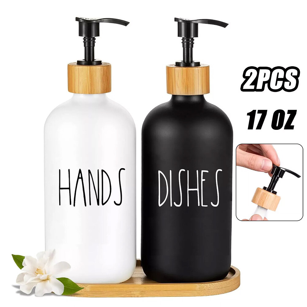 Elegant Glass Soap Dispenser Set with Matching Tray-image