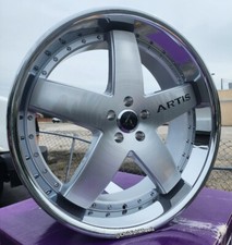 24 Inch Staggered Silver Brushed Artis Booya 5x120.65 Wheels Rims