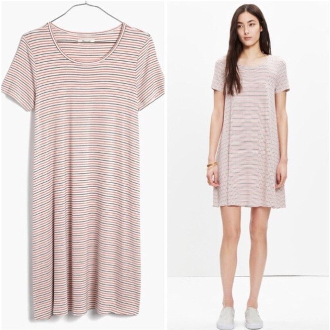 Madewell Swingy Tee Dress in Red White and Blue Sacramento Stripe Medium