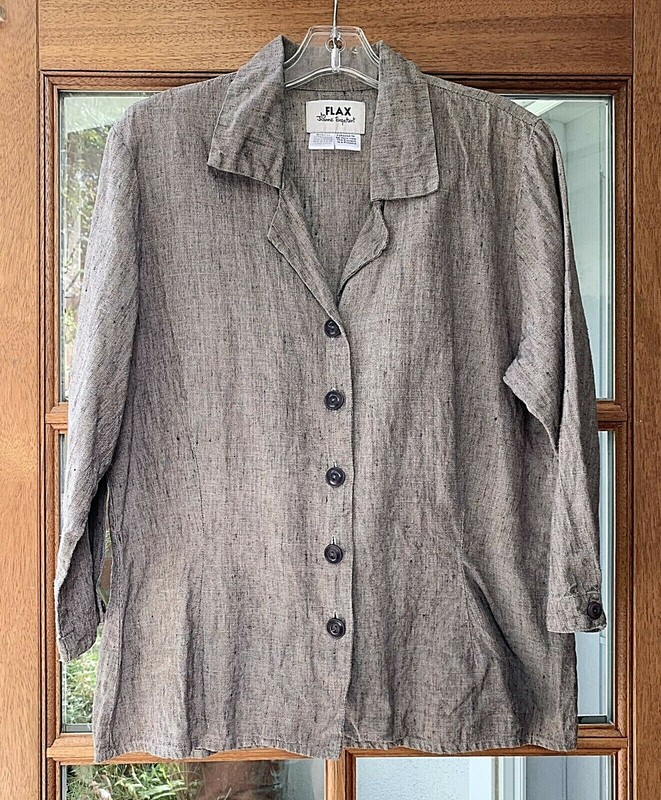 FLAX by Jeanne Engelhart Grey Melange 100% Woven Shaped Shirt Size M
