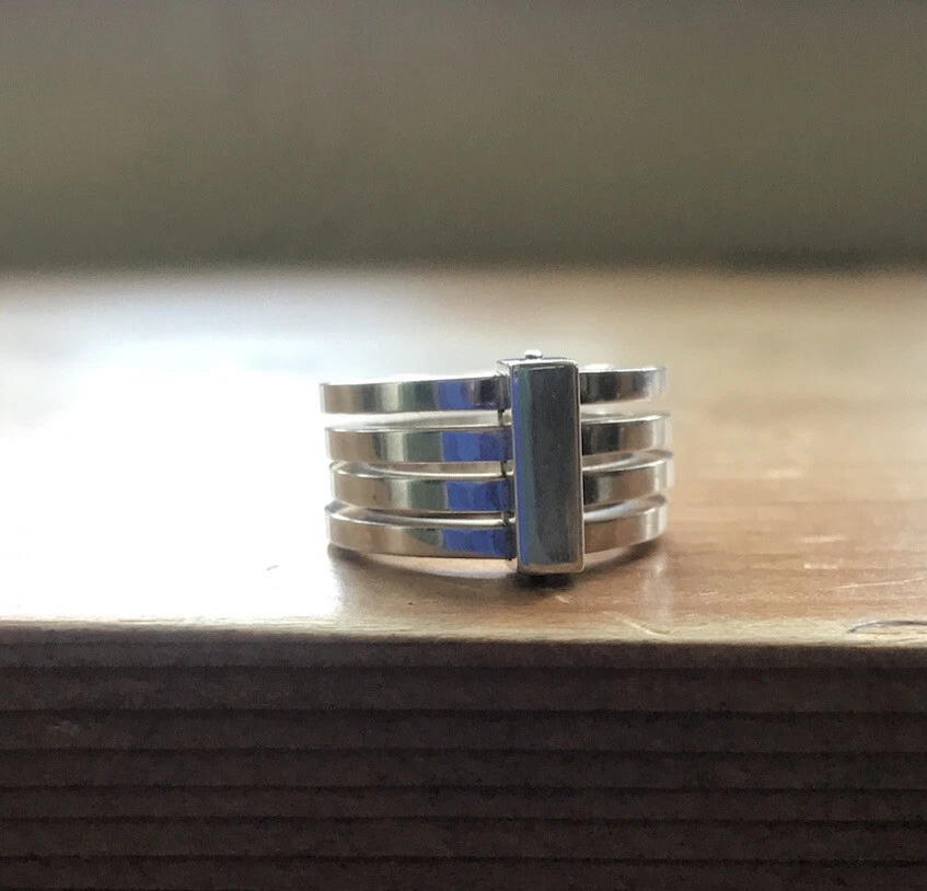 Bague empilable vintage GUCCI 4 stations argent sterling entièrement poinçonnée taille 5,75