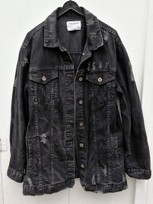 PULL&BEAR Herren Raw JEANSJACKE Jacket Gr.M Black Mens Baumwolle Jeans Destroyed