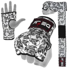 Gel Padded Inner Gloves with Hand Wraps MMA Muay Thai Boxing Bandage Fight Skull