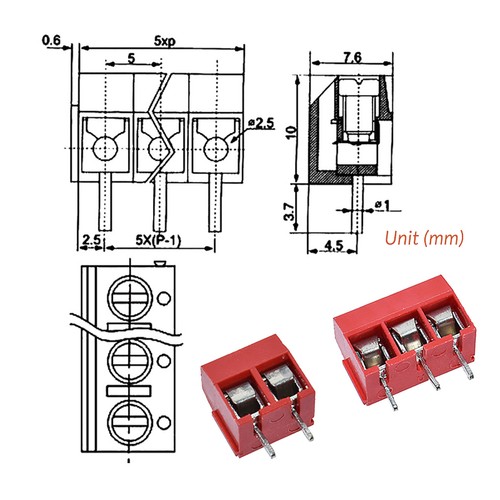 2 Pin/3 Pin 5.08mm (2.54mm X 2) Pitch PCB Mount Screw Terminal Block Connector - Picture 2 of 12
