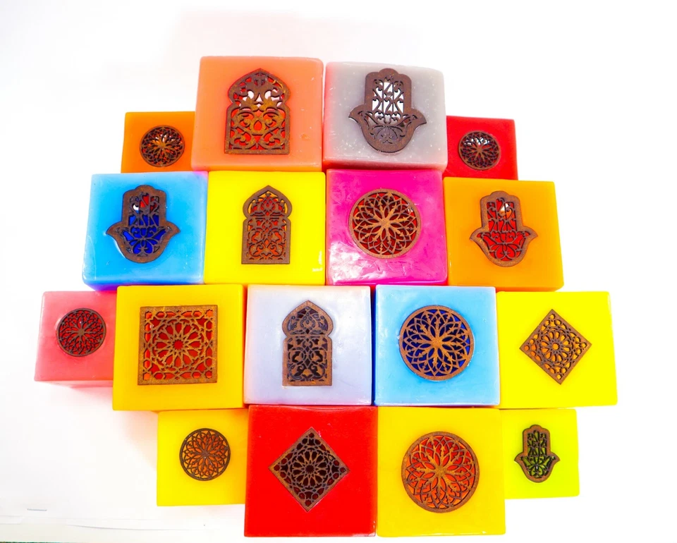 Alta Calidad Colorido MARRUECOS Hecho a Mano Cera TeaLight Soporte Cera de Aceite de Palma Orgánica Foto 3 de 4