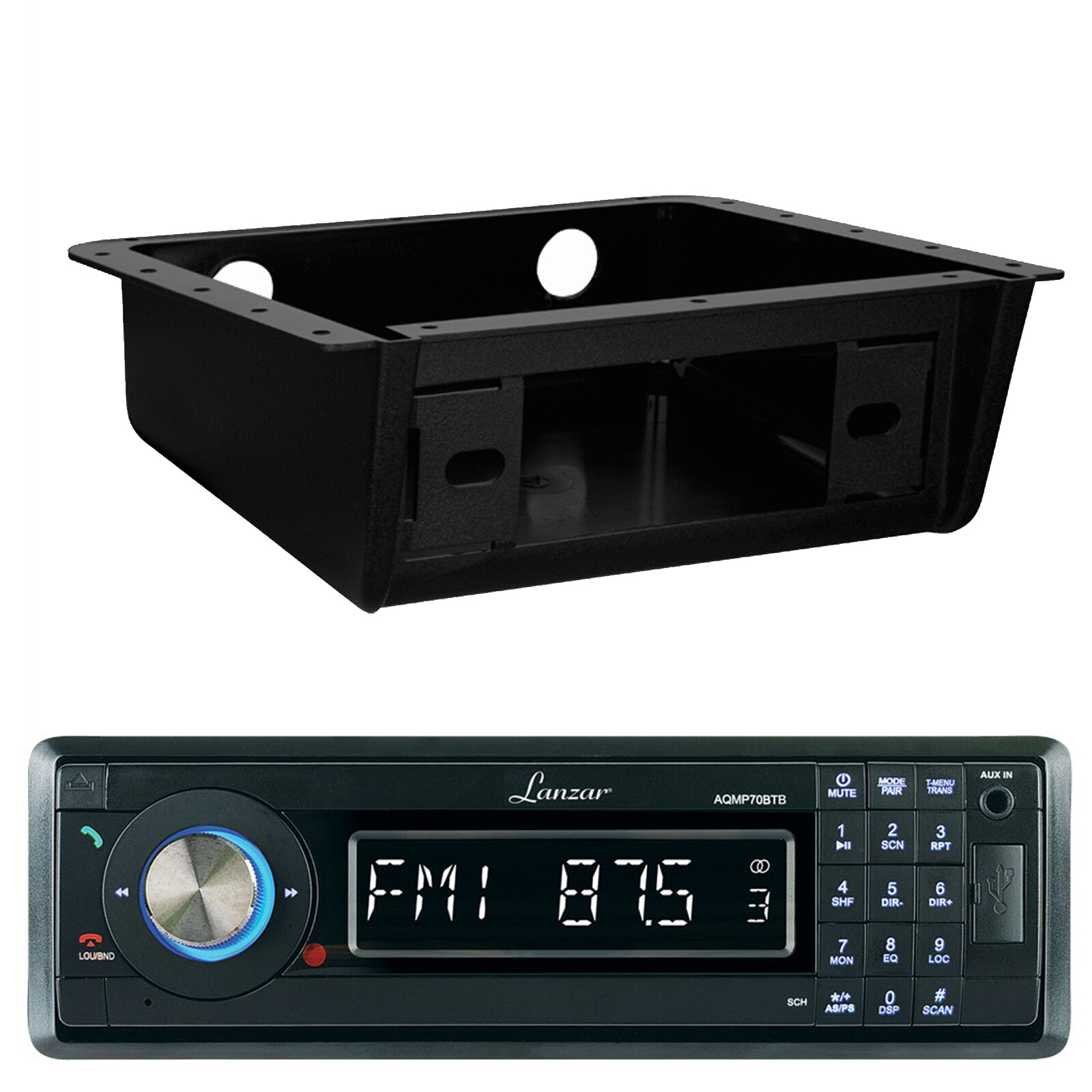Black USB Bluetooth Marine AUX Radio, Underdash Universal Metra Housing