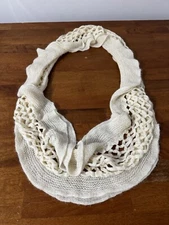 Women’s Open Knit Ivory Infinity Scarf Neutral Lagenlook Boho Layering Cottage
