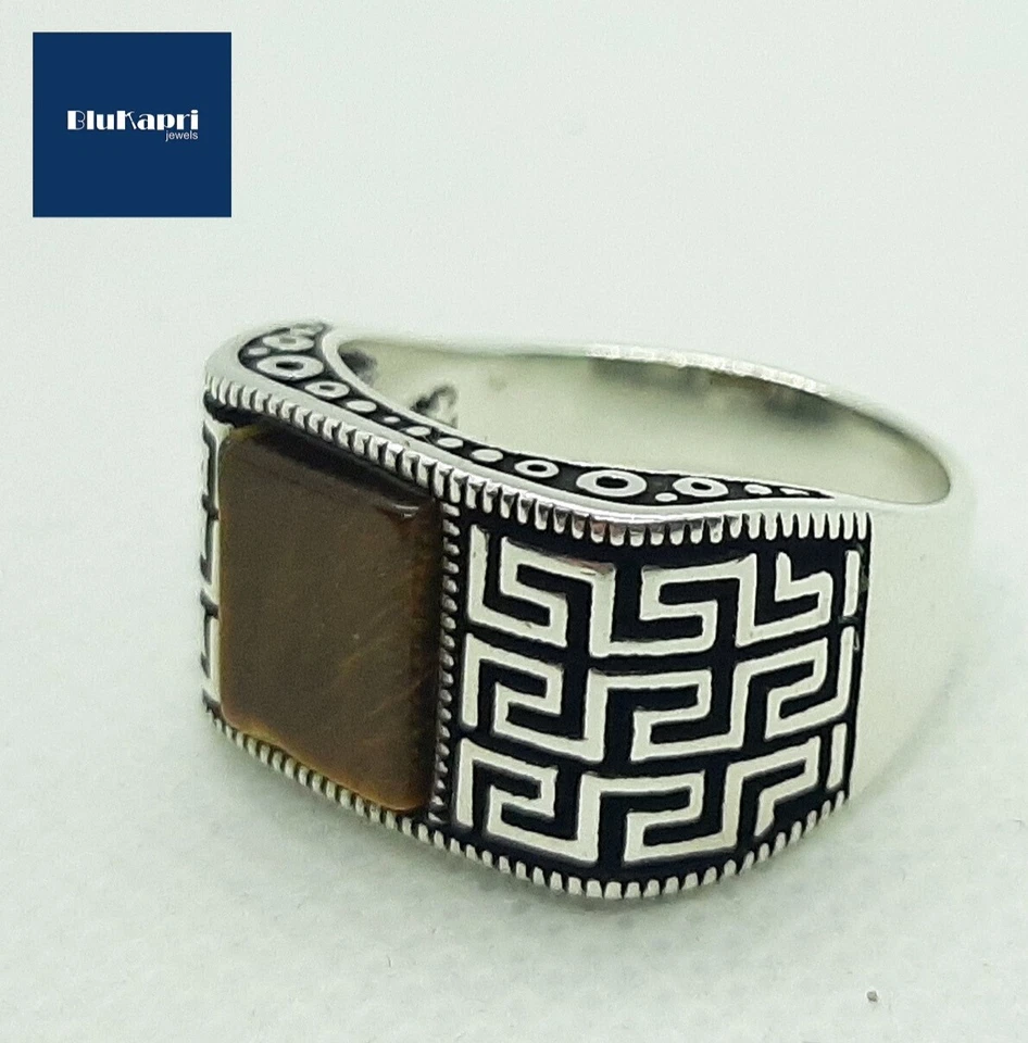 Anello uomo argento 925 greca con occhio di Tigre mis.23 - Immagine 4 di 4