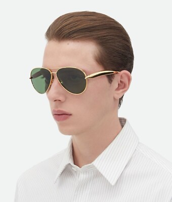 Bottega Veneta BV1305S 001 Gold Green Lens Aviator  display picture 1