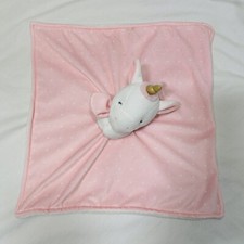 Carters Just One You Baby Blanket White Plush Unicorn Pink Polka Dots FLAW 13x13