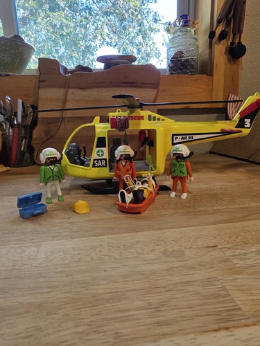 Vintage Playmobil 3845 Air Rescue Helicopter Search & Rescue Complete