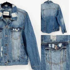 Ashley Vintage Charm Womens Jean Jacket Distressed Large