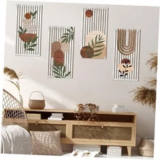 4 Pcs Boho Wooden Wall Art Plant Wall Sculptures Abstract Minimalist Wall 