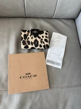 NWT COACH CCL62 Medium Corner Zip Leopard Printed Pebble Leather Wallet