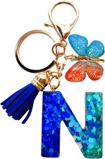 Cute Initial Letter Keychains for Women Girls Tassel Butterfly Pink Purple Green